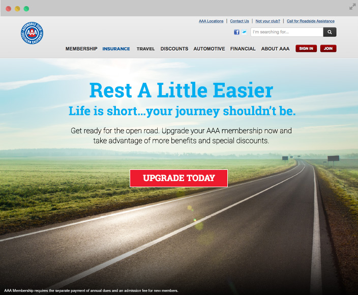 AAA landing page