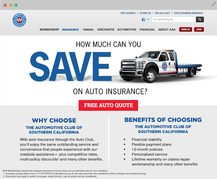 AAA landing page